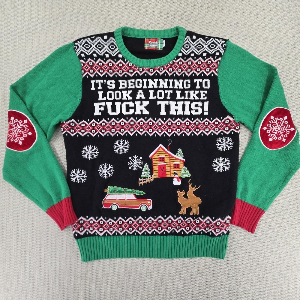 Spencer's Workshop Sweater Mens Large Christmas Ugly Graphic Pullover F**k This